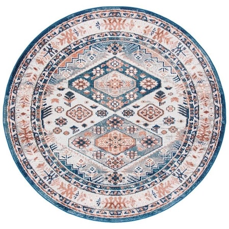 Safavieh 6 ft. 7 in. x 6 ft. 7 in. Crystal Power Loomed Round Area Rug; Ivory & Blue CRS326A-7R